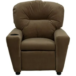 Chandler Contemporary Brown Microfiber Kids Recliner with Cup Holder