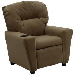 Chandler Contemporary Brown Microfiber Kids Recliner with Cup Holder