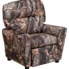 Chandler Contemporary Camouflaged Fabric Kids Recliner with Cup Holder