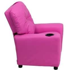 Chandler Contemporary Hot Pink Vinyl Kids Recliner with Cup Holder