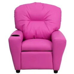 Chandler Contemporary Hot Pink Vinyl Kids Recliner with Cup Holder