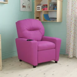 Chandler Contemporary Hot Pink Vinyl Kids Recliner with Cup Holder