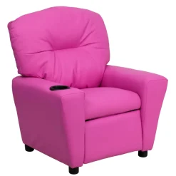 Chandler Contemporary Hot Pink Vinyl Kids Recliner with Cup Holder