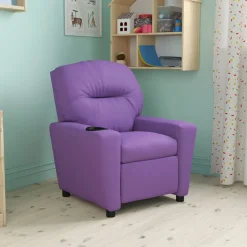 Chandler Contemporary Lavender Vinyl Kids Recliner with Cup Holder