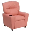Chandler Contemporary Pink Vinyl Kids Recliner with Cup Holder
