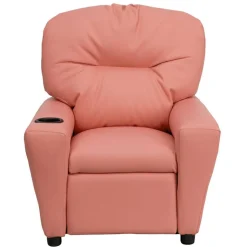 Chandler Contemporary Pink Vinyl Kids Recliner with Cup Holder