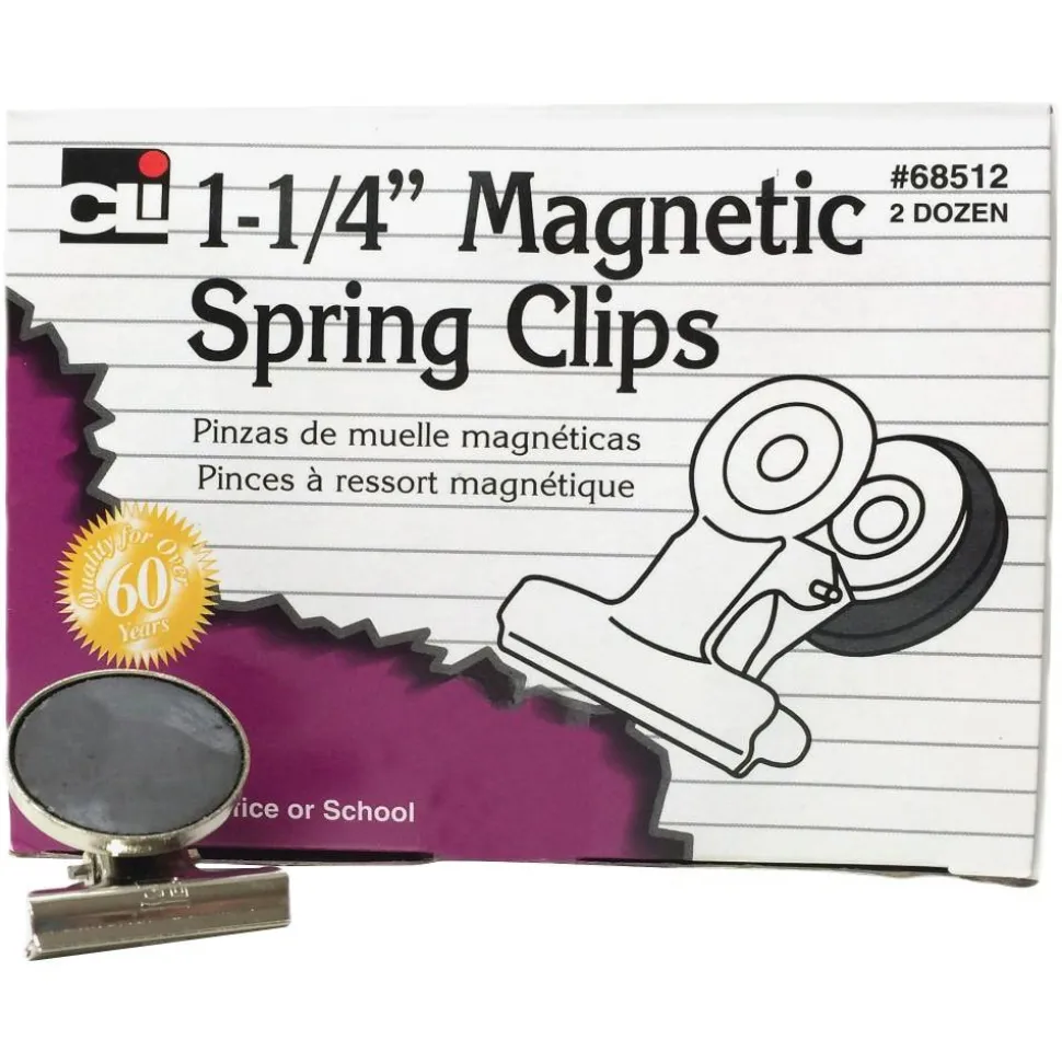 Charles Leonard Magnetic Spring Clips - 1.3" Length - 24 / Box
