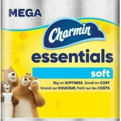 Charmin Essentials 2-Ply Soft Mega Toilet Paper Rolls, 15” x 5-1/4”, White, 330 Sheets Per Roll, Pack Of 12 Rolls