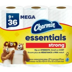 Charmin Essentials Strong Mega 2-Ply Toilet Paper Rolls, 4