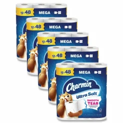 Charmin Ultra Soft Bathroom Tissue, Mega Roll, Septic Safe, 2-Ply, White, 208 Sheets/Roll, 12 Rolls/Pack, 5 Packs/Carton