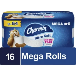 Charmin Ultra Soft 2-Ply Toilet Paper Mega Rolls, 208 Sheets Per Roll/69', Pack Of 16 Rolls