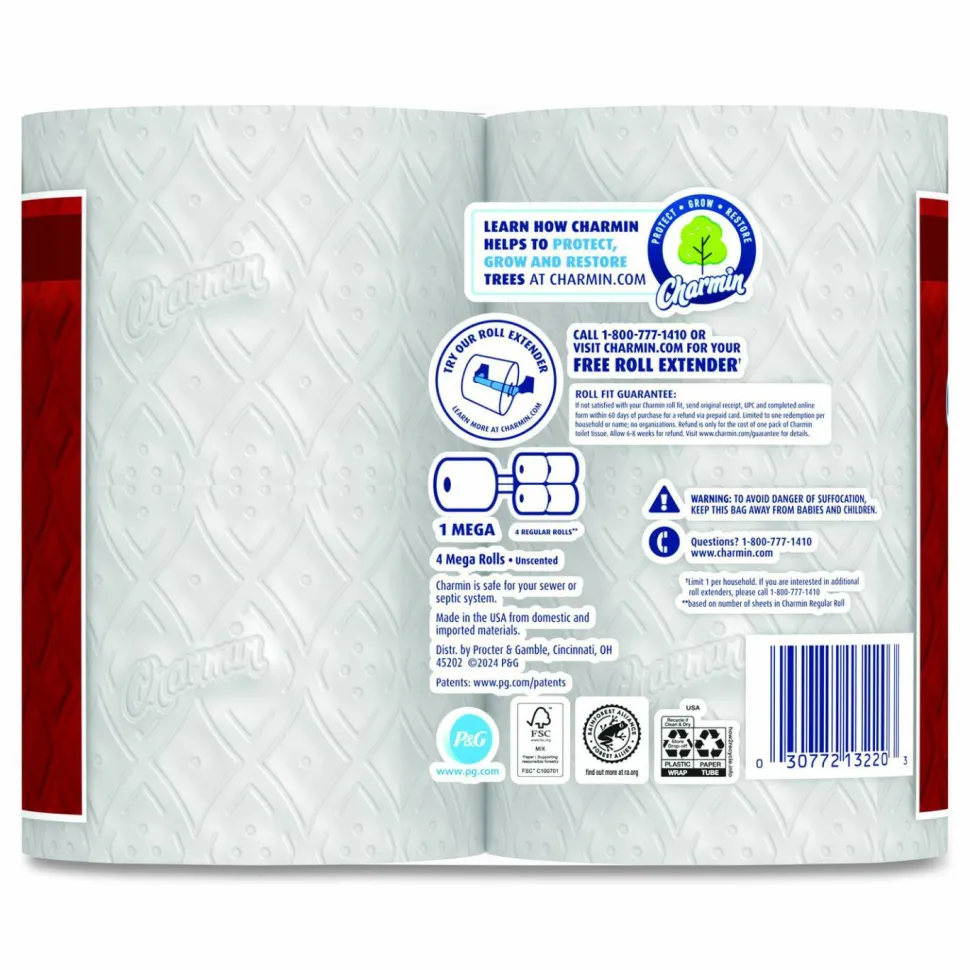 Charmin Ultra Strong Bathroom Tissue, Septic Safe, 2-Ply, White, 220 Sheets/Roll, 4 Rolls/Pack, 8 Packs/Carton