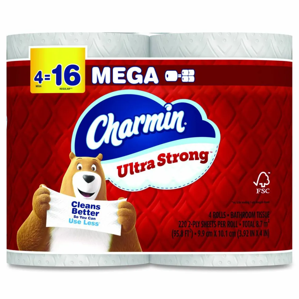 Charmin Ultra Strong Bathroom Tissue, Septic Safe, 2-Ply, White, 220 Sheets/Roll, 4 Rolls/Pack, 8 Packs/Carton