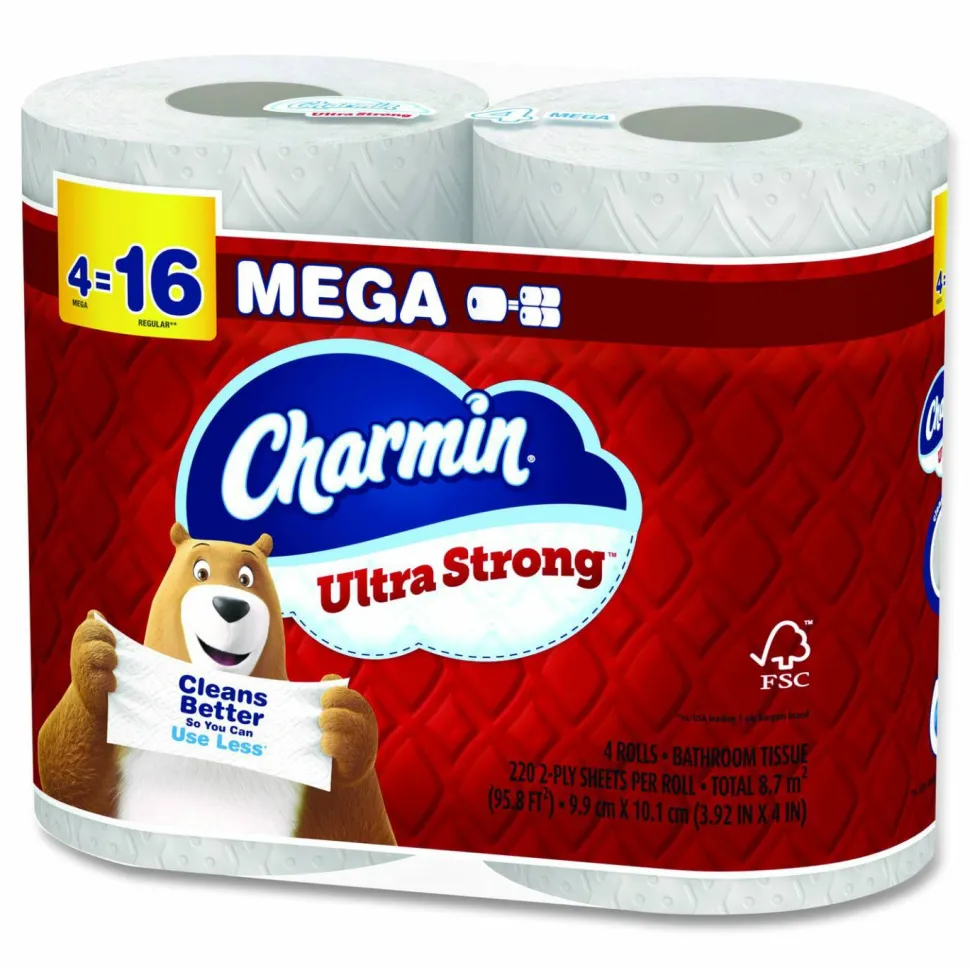 Charmin Ultra Strong Bathroom Tissue, Septic Safe, 2-Ply, White, 220 Sheets/Roll, 4 Rolls/Pack, 8 Packs/Carton