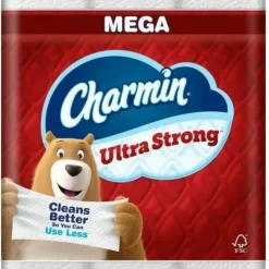 Charmin Ultra Strong Toilet Paper Mega Rolls, 4” x 3-15/16”, White, 220 Sheets Per Roll, Pack Of 12 Mega Rolls