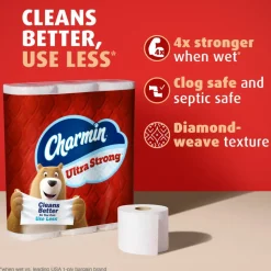 Charmin Ultra Strong Toilet Paper Mega Rolls, 4” x 3-15/16”, White, 220 Sheets Per Roll, Pack Of 12 Mega Rolls