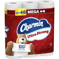 Charmin Ultra Strong Toilet Paper Mega Rolls, 4” x 3-15/16”, White, 220 Sheets Per Roll, Pack Of 12 Mega Rolls