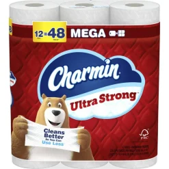 Charmin Ultra Strong Toilet Paper Mega Rolls, 4” x 3-15/16”, White, 220 Sheets Per Roll, Pack Of 12 Mega Rolls