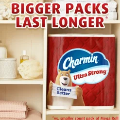 Charmin Ultra Strong Toilet Paper Mega Rolls, 4” x 3-15/16”, White, 220 Sheets Per Roll, Pack Of 12 Mega Rolls