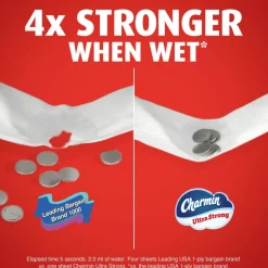 Charmin Ultra Strong Toilet Paper Mega Rolls, 4” x 3-15/16”, White, 220 Sheets Per Roll, Pack Of 12 Mega Rolls