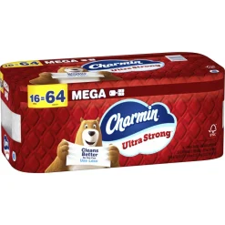 Charmin Ultra Strong Toilet Paper Mega Rolls, 4” x 3-15/16”, White, 220 Sheets Per Roll, Pack Of 16 Mega Rolls