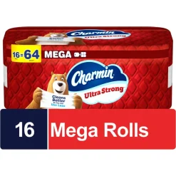 Charmin Ultra Strong Toilet Paper Mega Rolls, 4” x 3-15/16”, White, 220 Sheets Per Roll, Pack Of 16 Mega Rolls