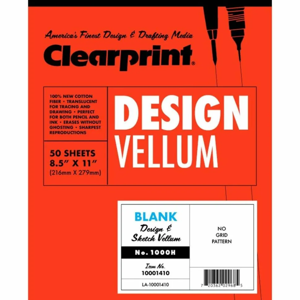 Chartpak Clearprint Plain Vellum Paper, 8 1/2" x 11", White, Pack Of 50 Sheets