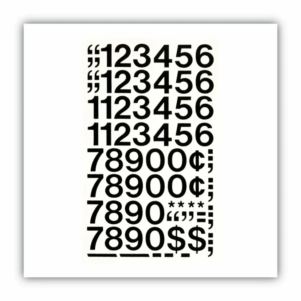 Chartpak Permanent Adhesive Vinyl Numbers, 44 (Numbers) Shape, Self-adhesive, 1"H x 12"L, Black, Vinyl, 1 / Pack