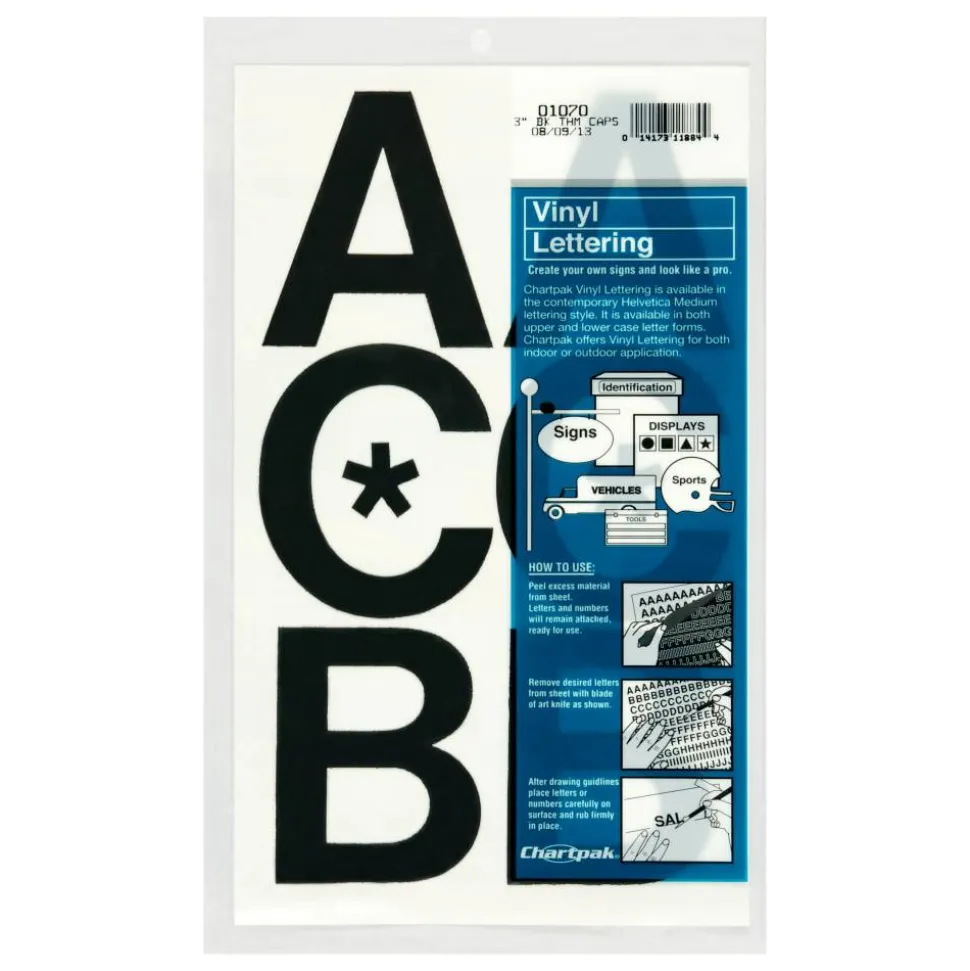 Chartpak Pickett Vinyl Letters, 3", Black, Pack Of 50