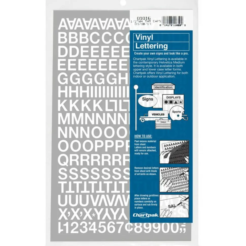 Chartpak Pickett Vinyl Letters And Numbers, 1/2", White, Pack Of 179