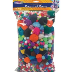 Chenille Kraft Pom-Poms, Assorted Sizes, Assorted Colors, Box Of 1,000