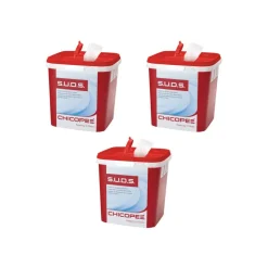 Chicopee S.U.D.S Bucket with Lid, 7.5 x 7.5 x 8, Red/White, 220 Wipes per Carton, 3 Cartons