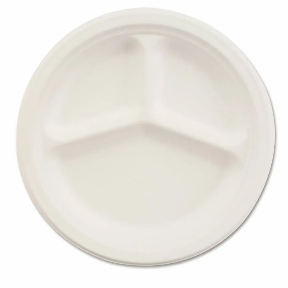 Chinet Paper Dinnerware, 3-Compartment Plate, 9.25" dia, White, 500/Carton