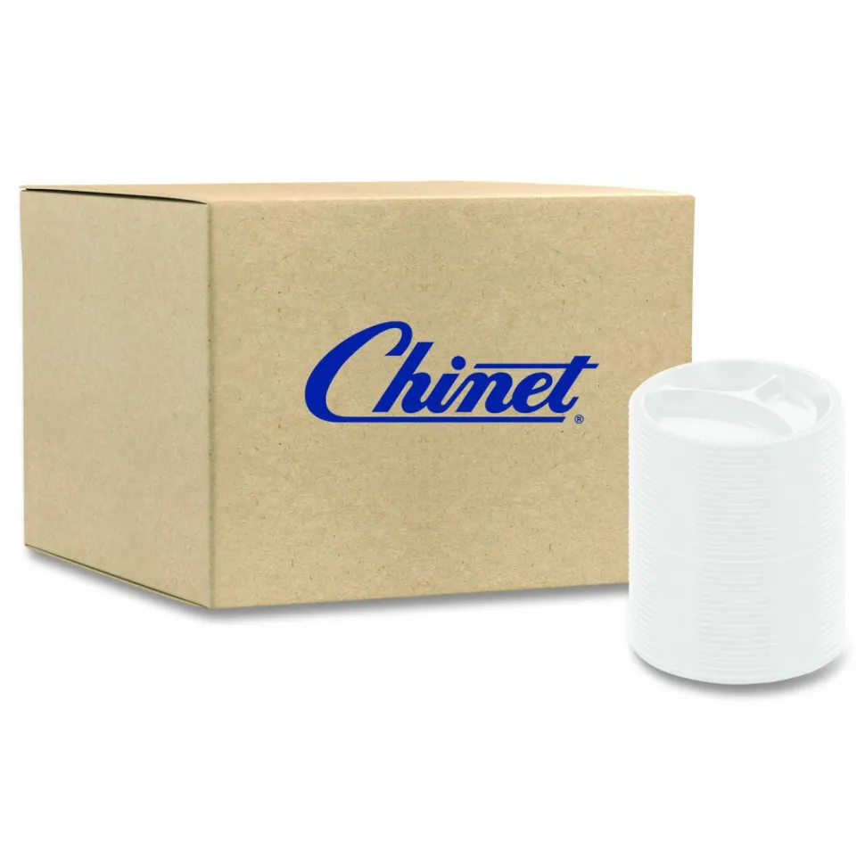 Chinet Paper Dinnerware, 3-Compartment Plate, 9.25" dia, White, 500/Carton