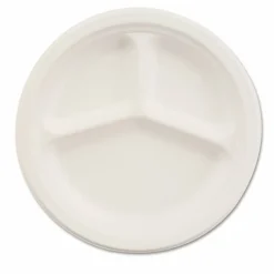 Chinet Paper Dinnerware, 3-Compartment Plate, 10.25" dia, White, 500/Carton