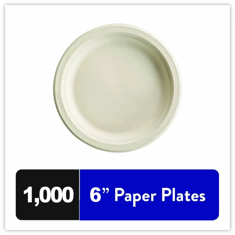Chinet PaperPro Naturals Molded Fiber Dinnerware Round Plates, 6", White, 125 Plates Per Pack, Carton Of 8 Packs