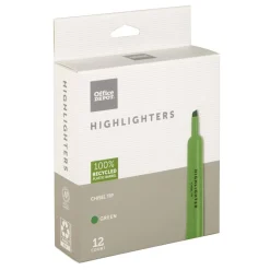 Chisel-Tip Highlighter, 100% Recycled Plastic Barrel, Green, Pack Of 12