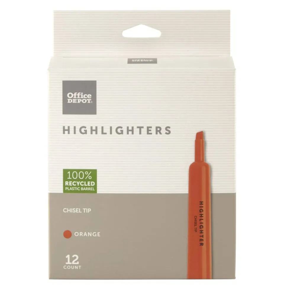 Chisel-Tip Highlighter, 100% Recycled Plastic Barrel, Fluorescent Orange, Pack Of 12