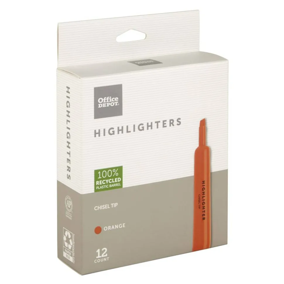 Chisel-Tip Highlighter, 100% Recycled Plastic Barrel, Fluorescent Orange, Pack Of 12