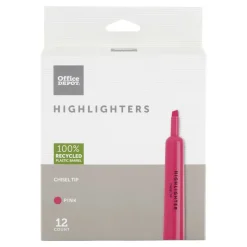 Chisel-Tip Highlighter, 100% Recycled Plastic Barrel, Fluorescent Pink, Pack Of 12