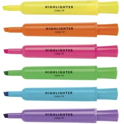 Chisel-Tip Highlighters, 100% Recycled Plastic Barrel, Assorted Fluorescent Colors, Pack Of 12