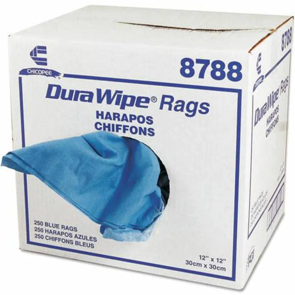 Chix DuraWipe General Purpose Towels, 1-Ply, 12 x 12, Unscented, Blue, 250/Carton