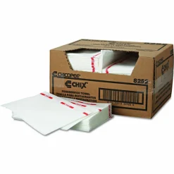 Chix Food Service Towels, Cotton, 13 x 21, White/Red, 150/Carton