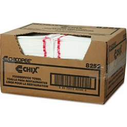 Chix Food Service Towels, Cotton, 13 x 21, White/Red, 150/Carton