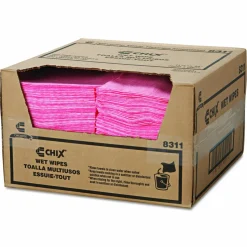 Chix Wet Wipes, Stripe Design, 11.5 x 24, White/Pink, 200/Carton