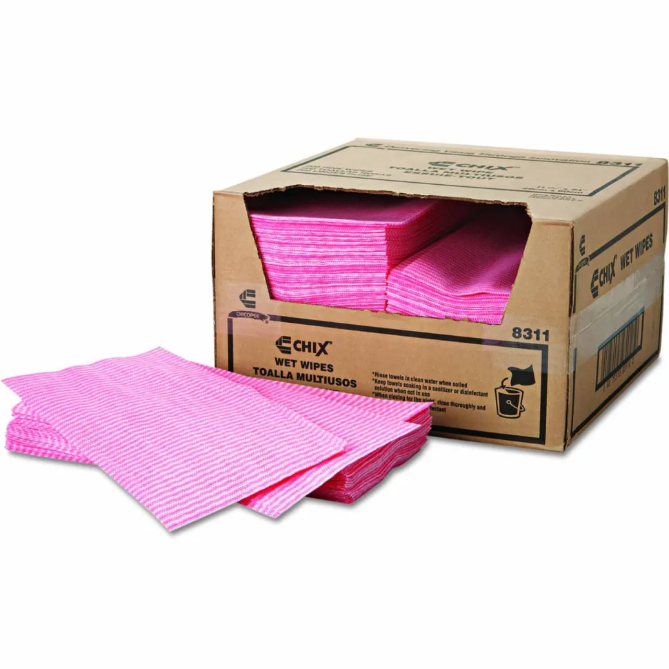 Chix Wet Wipes, Stripe Design, 11.5 x 24, White/Pink, 200/Carton