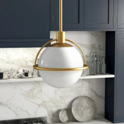 Cieonna 9.38" Wide Pendant with Glass Shade in Brass/White Milk