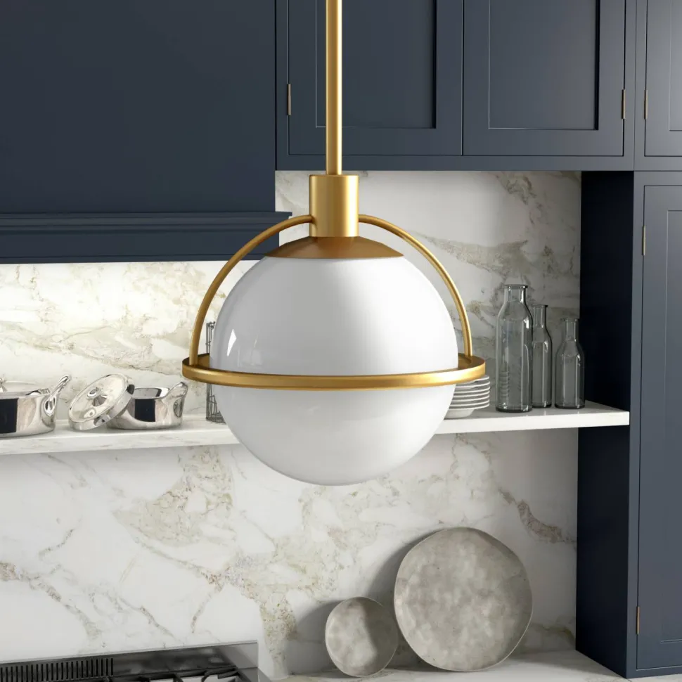 Cieonna 9.38" Wide Pendant with Glass Shade in Brass/White Milk