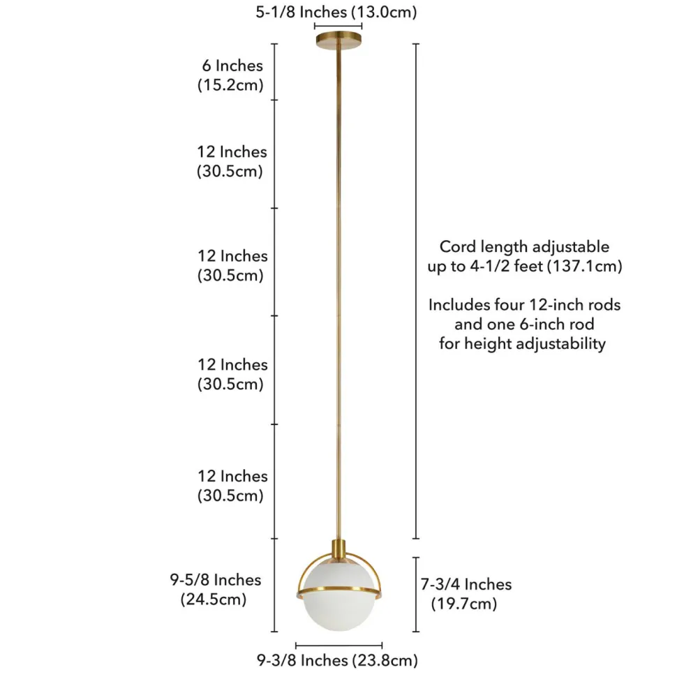 Cieonna 9.38" Wide Pendant with Glass Shade in Brass/White Milk