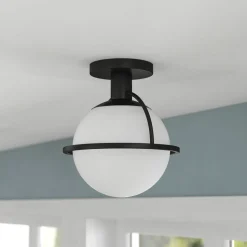 Cieonna 9.25" Wide Semi Flush Mount with Glass Shade in Blackened Bronze/White